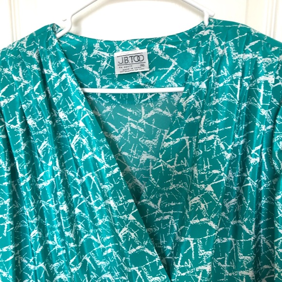 Vintage J.B. Too Teal Blue Green Patterned Midi Dress 18 Plus Size - Picture 5 of 11